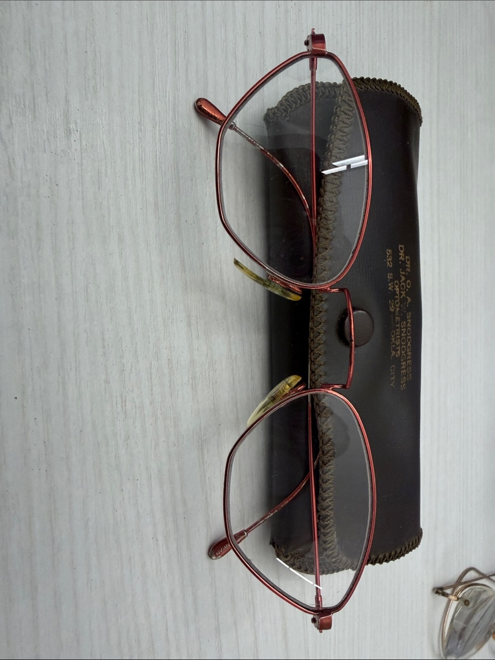 Vintage Red Metal Frame Eyeglasses with Brown Case - Unbranded